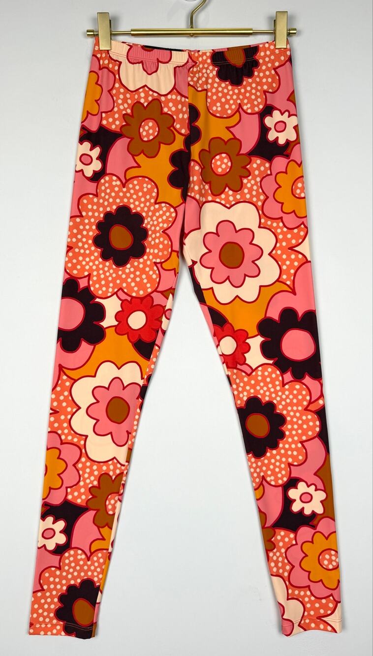 Celia B Floral Print Leggings Pink Orange XS Retro 70s Eclectic Maximalism NWT